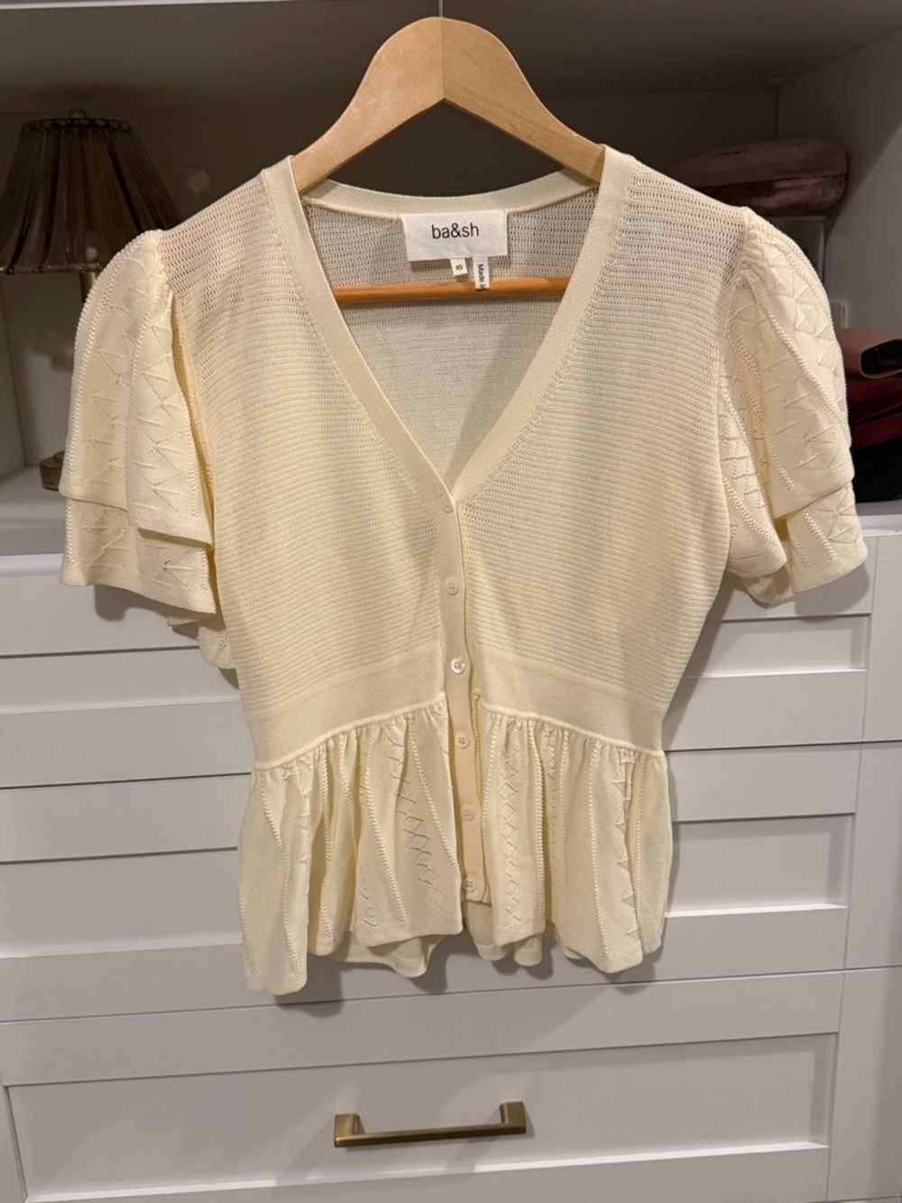 ba&sh Cream V-Neck Button Front Peplum Top - Picture 3 of 8